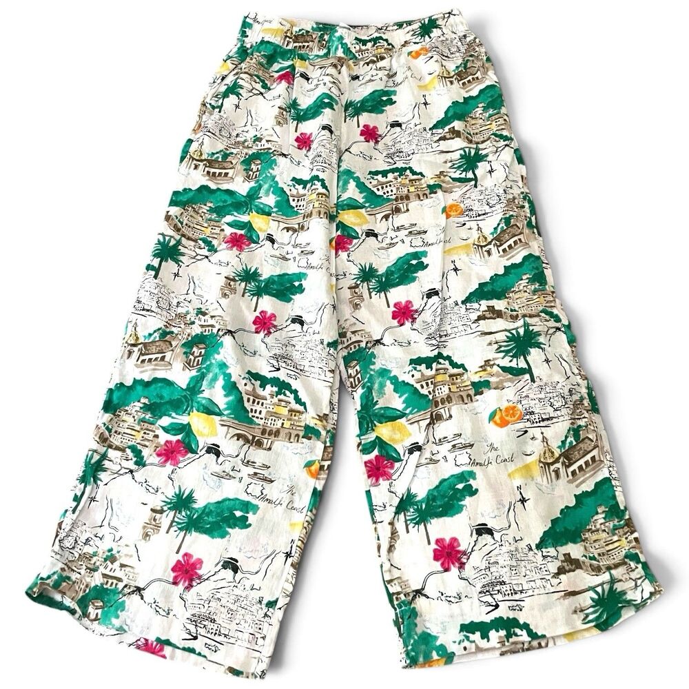 Coastal Linen Wide Leg Capri Pants Cynthia Rowley Amalfi Coast M Euro Summer